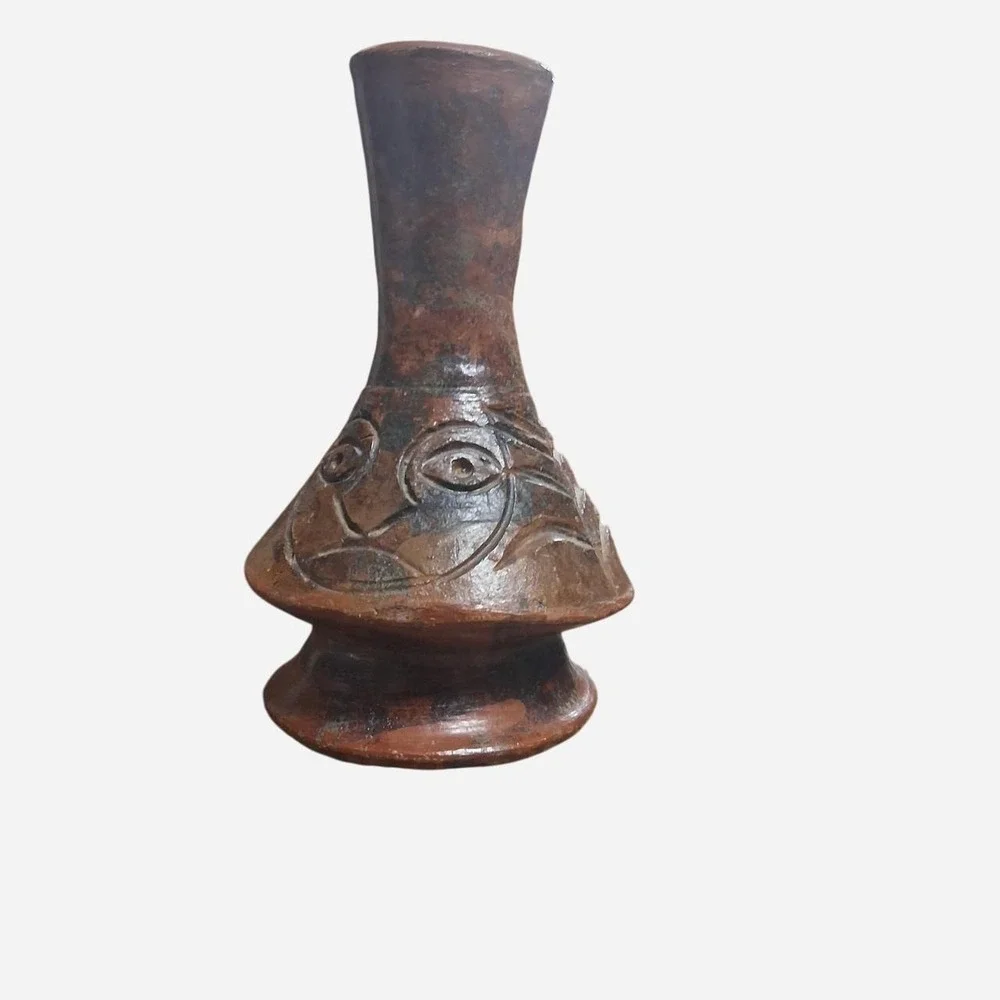 Unique Vintage Clay Vase In Earthy Bohemian Tones Home Decor Accent Piece